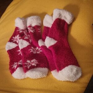 Q13  Cozy Red and White Fuzzy Socks
